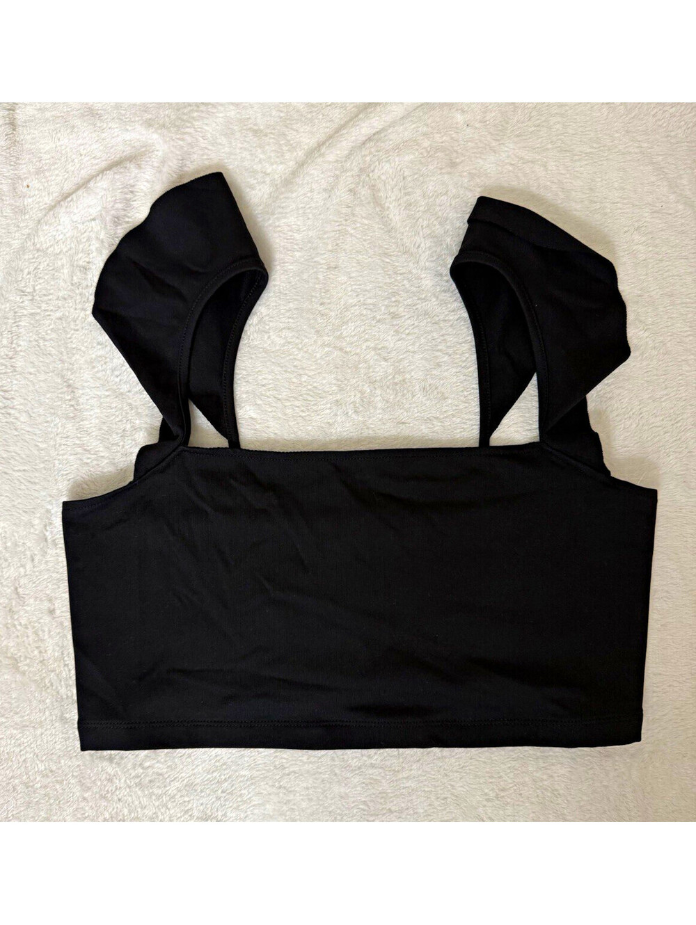 NWT Free People Intimately Black So Soft Frill Square Neck Ruffle Crop Tank M